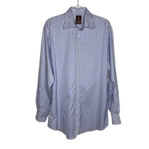 Tailorbyrd Mens‎ Size Large Blue Checked Short Button Up Long Sleeve Cotton